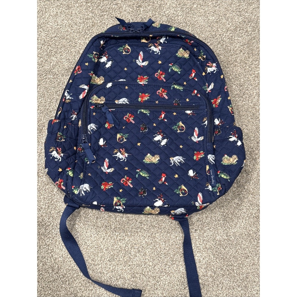 Vera‎ Bradley Quilted Campus Backpack - Snow Globe Motifs Blue Holiday - NWT